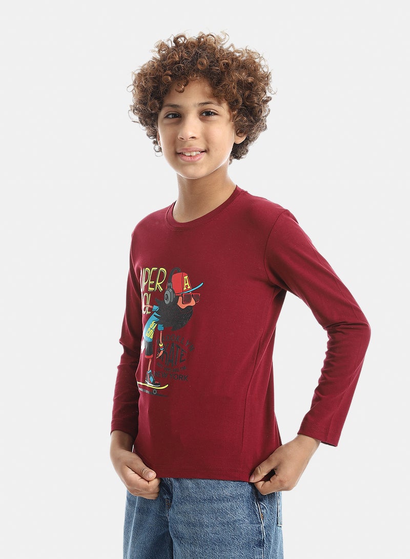 Andora Boys Printed Long-Sleeve Shirt_Dark Red - Image 2